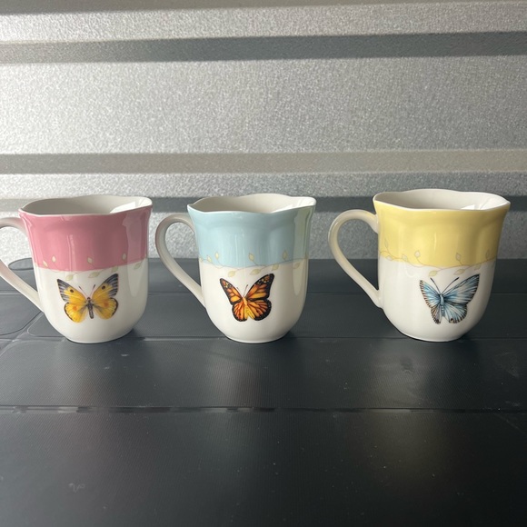 Lenox Other - Lenox Butterfly Meadow Set of 3 Coffee Tea  Mugs Yellow Blue Pink Gardencore
